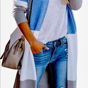 Womens Boho Open Front Comfy Cardigan, Colorblock Long Sleeve, not too heavy L